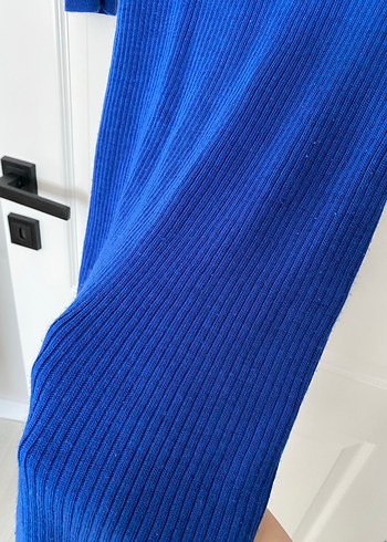 Uzun Kollu Mavi Triko Elbise - Görsel 3
