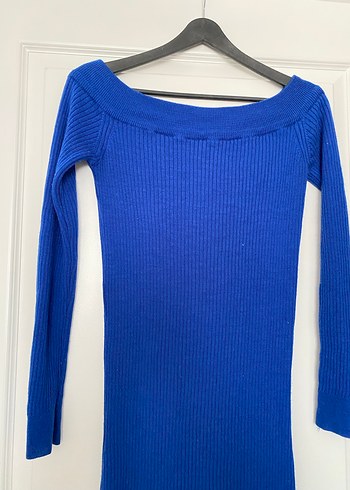 Uzun Kollu Mavi Triko Elbise - Görsel 2