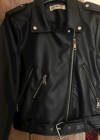 Kadın Siyah Deri Biker Ceket