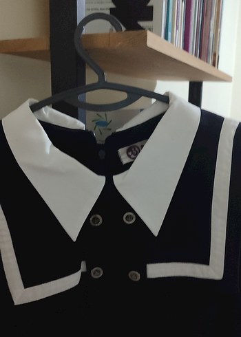 lacivert beyaz denizci Yaka elbise - Görsel 2