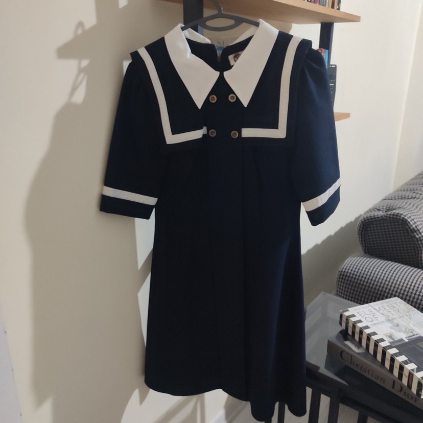 lacivert beyaz denizci Yaka elbise - Görsel 5