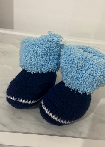 Mavi Örgü Erkek Bebek Patik - Görsel 3
