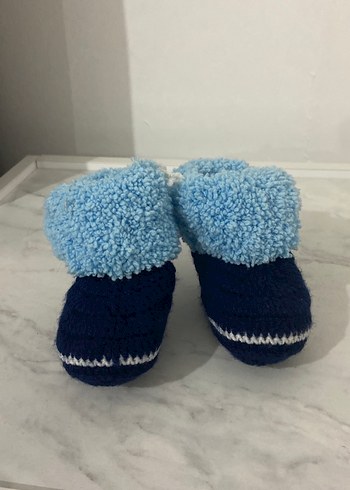Mavi Örgü Erkek Bebek Patik - Görsel 2