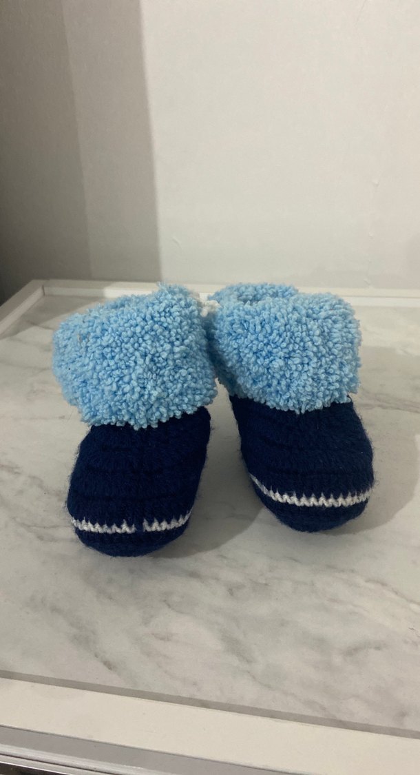 Mavi Örgü Erkek Bebek Patik - Görsel 2
