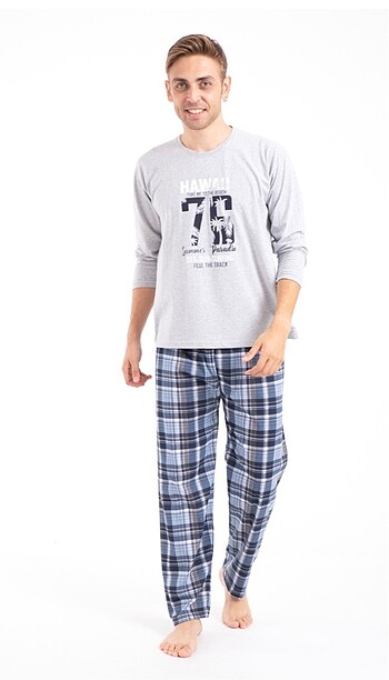 Erkek Baskılı Pijama Takımı Uzun Kollu