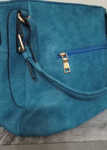 Parlak Turkuaz Deri Kadın Çanta SARACH - Görsel 3