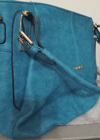 Parlak Turkuaz Deri Kadın Çanta SARACH - Görsel 2