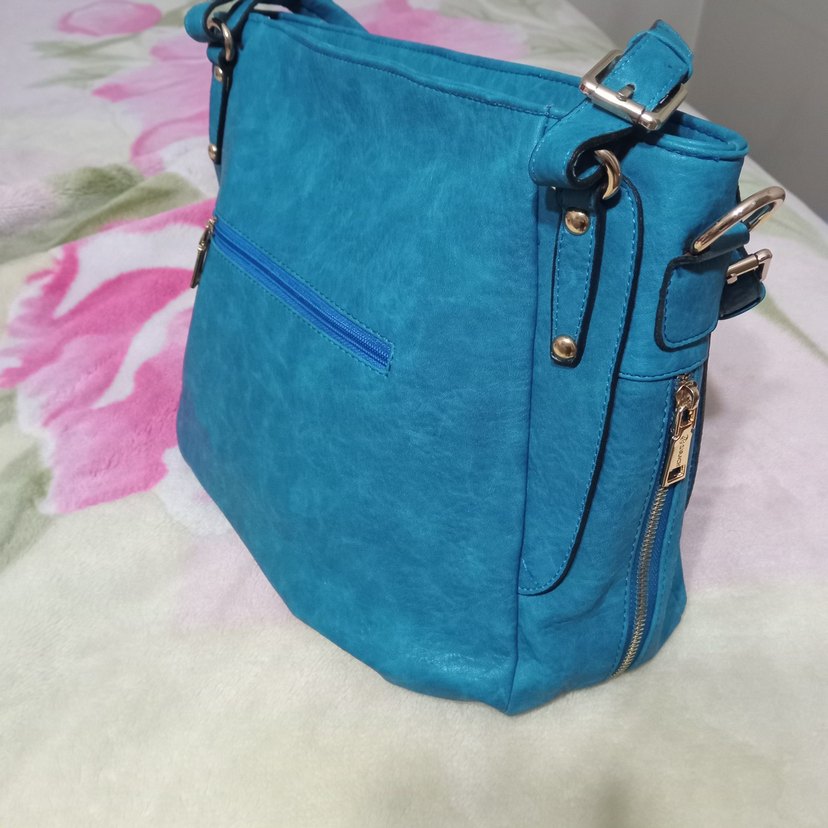 Parlak Turkuaz Deri Kadın Çanta SARACH - Görsel 5