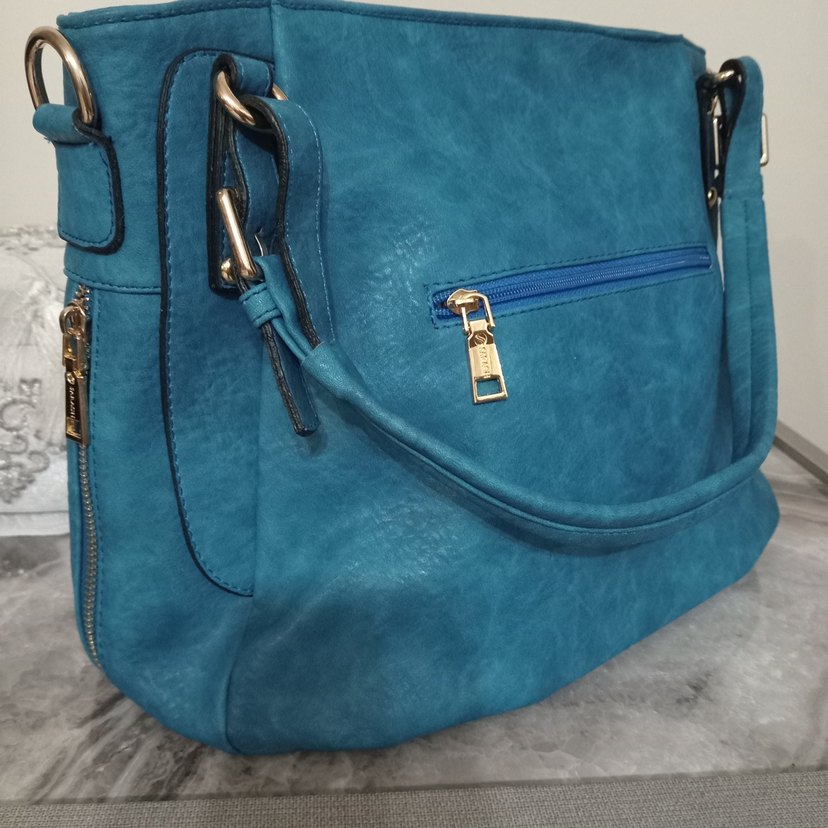 Parlak Turkuaz Deri Kadın Çanta SARACH - Görsel 3