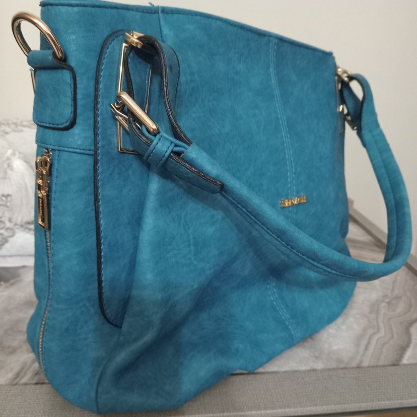 Parlak Turkuaz Deri Kadın Çanta SARACH - Görsel 2