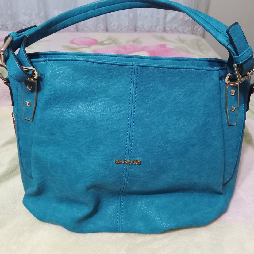 Parlak Turkuaz Deri Kadın Çanta SARACH - Görsel 4
