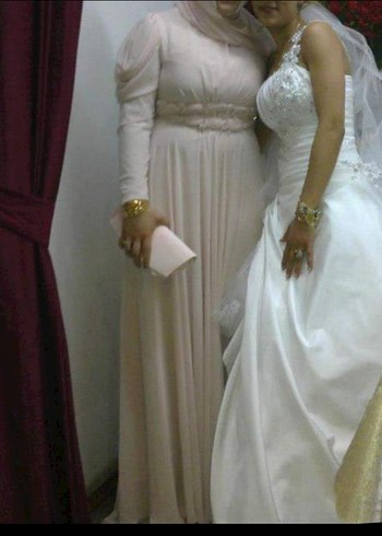 Bej Uzun Drapeli Kadın Abiye Elbise - Görsel 5