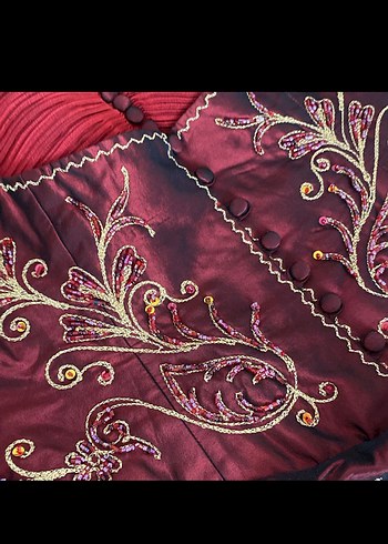 Bordo Nakışlı Uzun Kollu Henna Elbise - Görsel 3