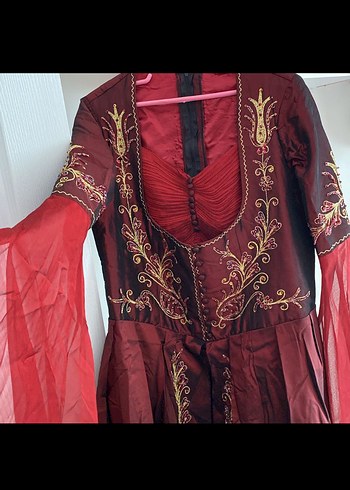 Bordo Nakışlı Uzun Kollu Henna Elbise - Görsel 2