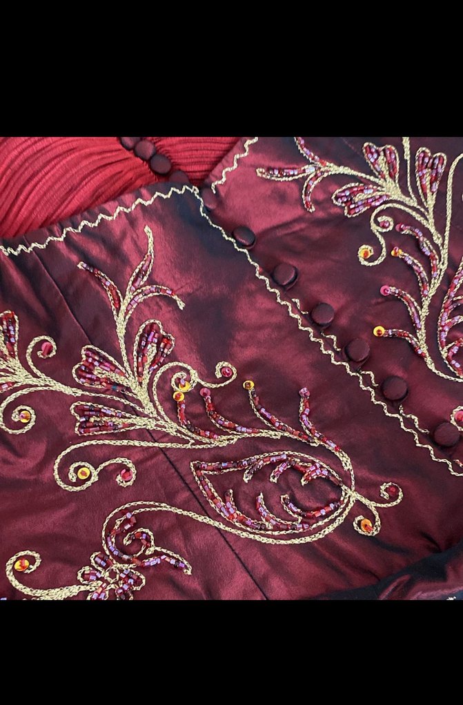 Bordo Nakışlı Uzun Kollu Henna Elbise - Görsel 3