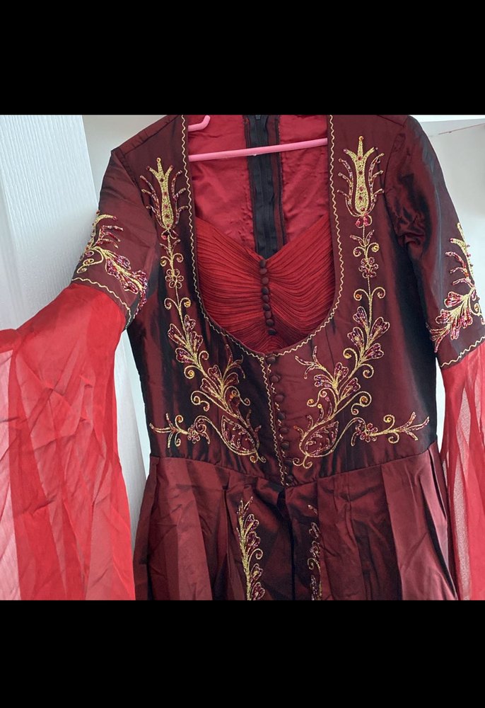 Bordo Nakışlı Uzun Kollu Henna Elbise - Görsel 2