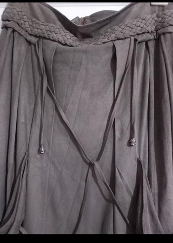 Kadın Bej Uzun Keten Drapeli Etek - Görsel 2