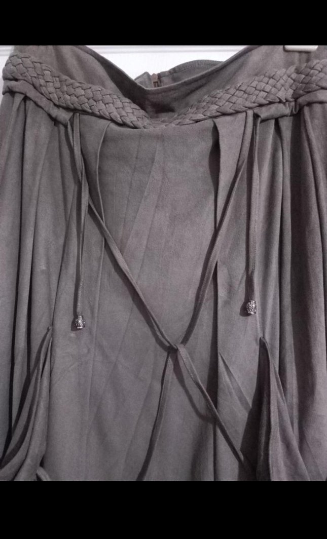 Kadın Bej Uzun Keten Drapeli Etek - Görsel 2