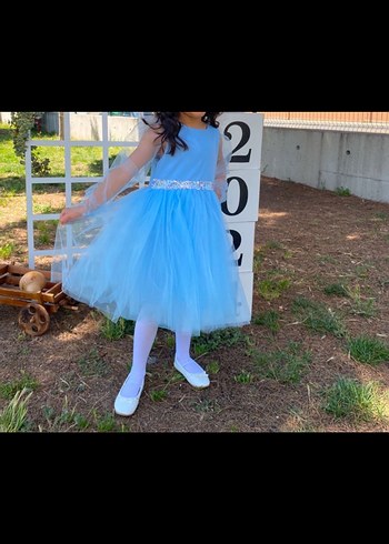 Mavi Kemerli Kız Çocuk Elbise - Görsel 3