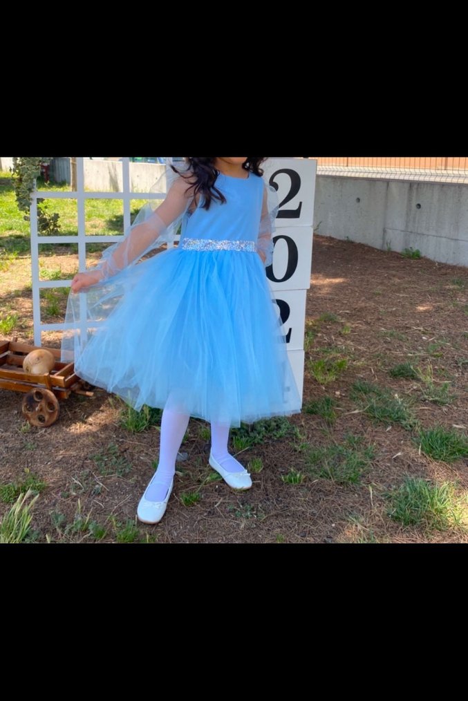 Mavi Kemerli Kız Çocuk Elbise - Görsel 3