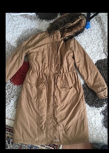 Kürklü Bej Uzun Kadın Mont - Görsel 4