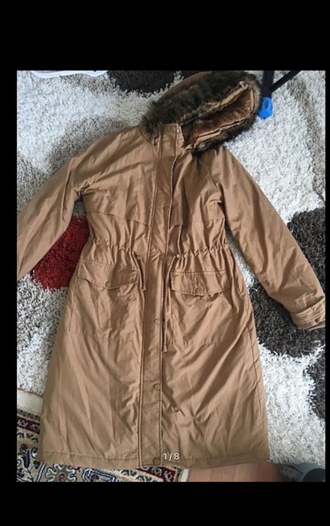 Kürklü Bej Uzun Kadın Mont - Görsel 4