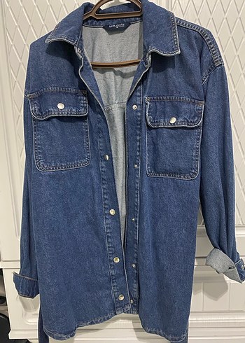 Kadın Denim Midi Ceket, Kemerli, Salaş Kesim - Görsel 5