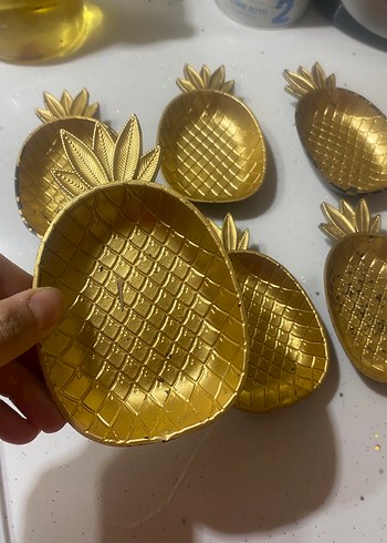 Parlak Altın Ananas Desenli Tabak Seti - Görsel 3