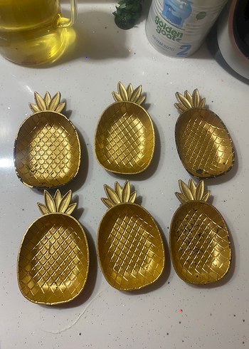 Parlak Altın Ananas Desenli Tabak Seti - Görsel 2