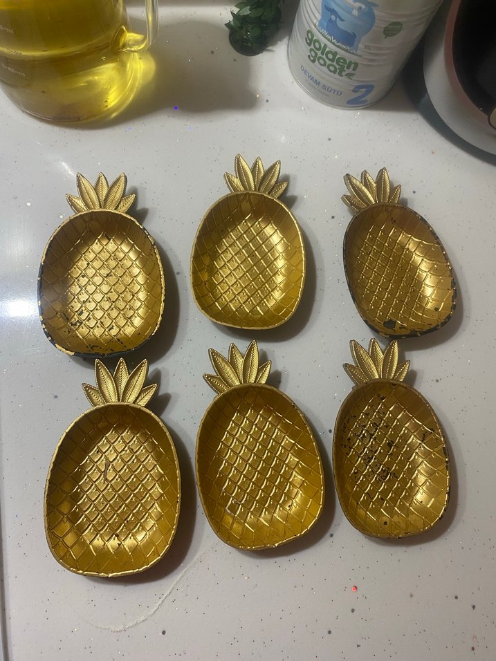 Parlak Altın Ananas Desenli Tabak Seti - Görsel 2