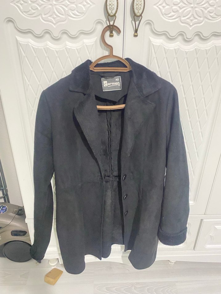 Siyah Süet Midi Kadın Ceket - Görsel 4