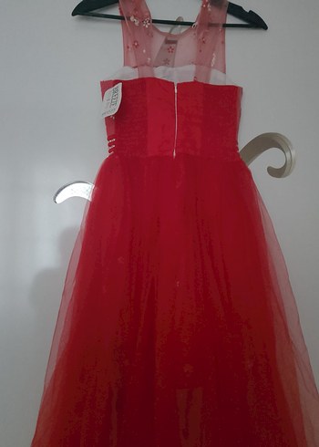 Nakışlı Kırmızı Uzun Abiye Elbise - Görsel 5