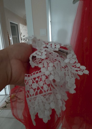 Nakışlı Kırmızı Uzun Abiye Elbise - Görsel 4