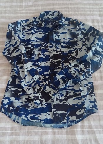 Erkek Lacivert Kamuflaj Desenli Uzun Kollu Gömlek - Görsel 2