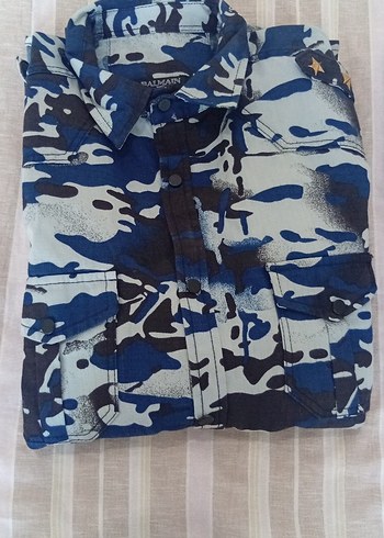 Erkek Lacivert Kamuflaj Desenli Uzun Kollu Gömlek - Görsel 4