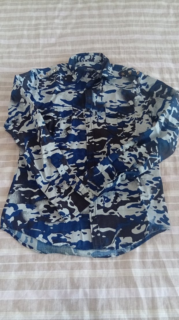 Erkek Lacivert Kamuflaj Desenli Uzun Kollu Gömlek - Görsel 2