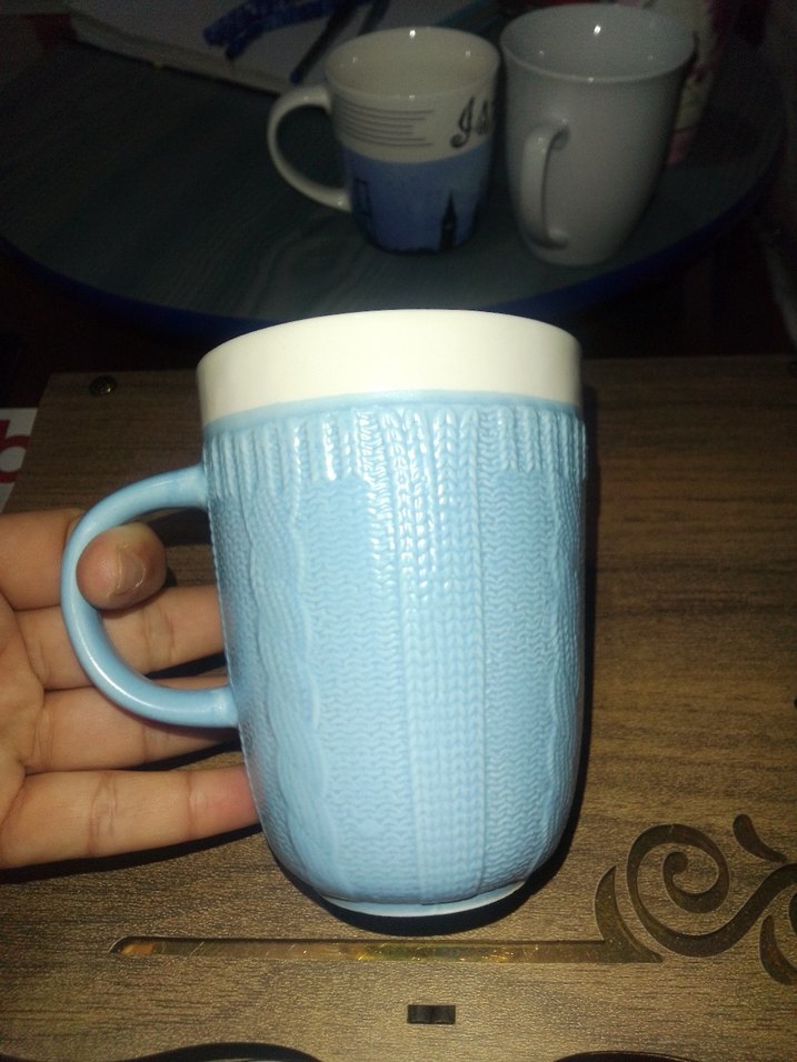 Mavi örgü kazak desenli kupa - Görsel 2