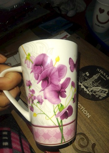 Mor Çiçek Desenli Porselen kupa - Görsel 2