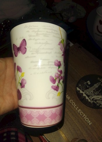 Mor Çiçek Desenli Porselen kupa - Görsel 3