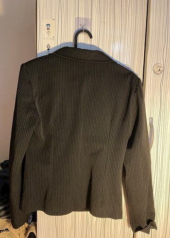Düğmeli Siyah Çizgili Kadın Blazer Ceket - Görsel 3