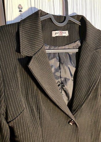Düğmeli Siyah Çizgili Kadın Blazer Ceket - Görsel 2