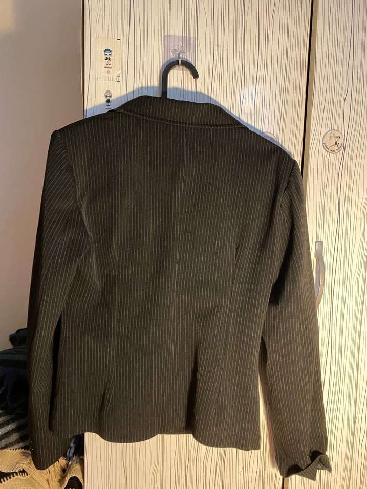 Düğmeli Siyah Çizgili Kadın Blazer Ceket - Görsel 3