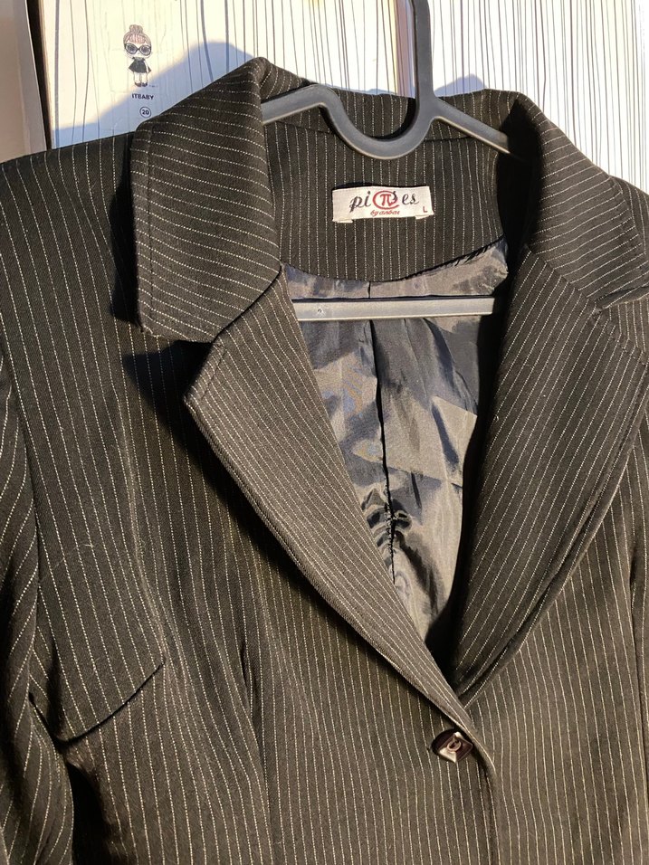 Düğmeli Siyah Çizgili Kadın Blazer Ceket - Görsel 2