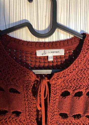 Bohem Tarz Örgü Kiremit Renk Kadın Yelek - Görsel 2