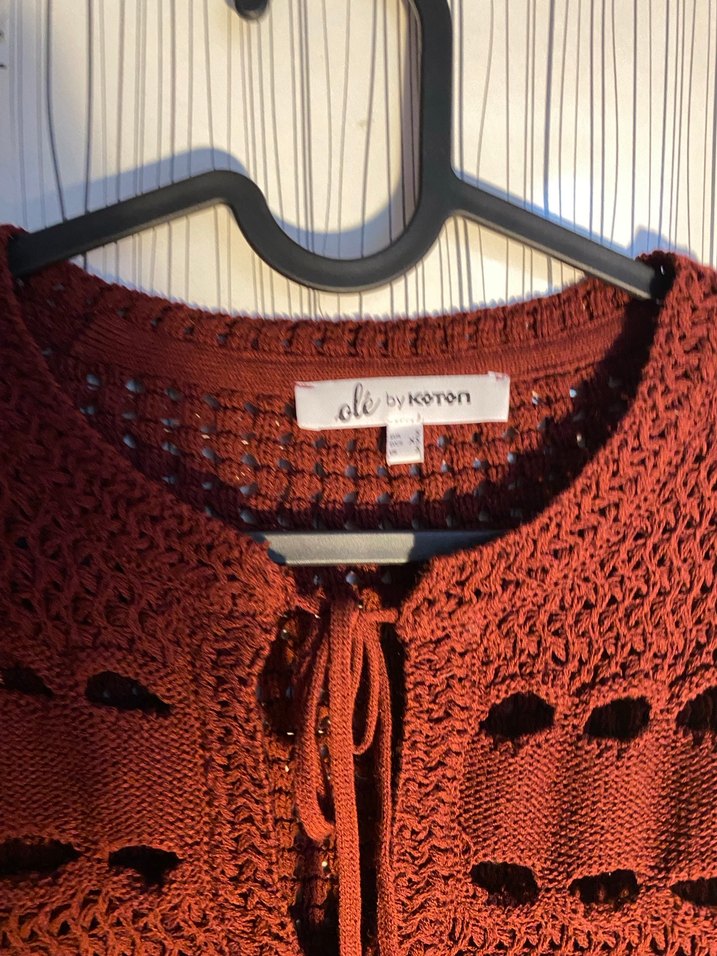 Bohem Tarz Örgü Kiremit Renk Kadın Yelek - Görsel 2