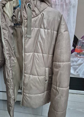 Bej Kadın Midi Kaban Fermuarlı Rahat Kesim - Görsel 2