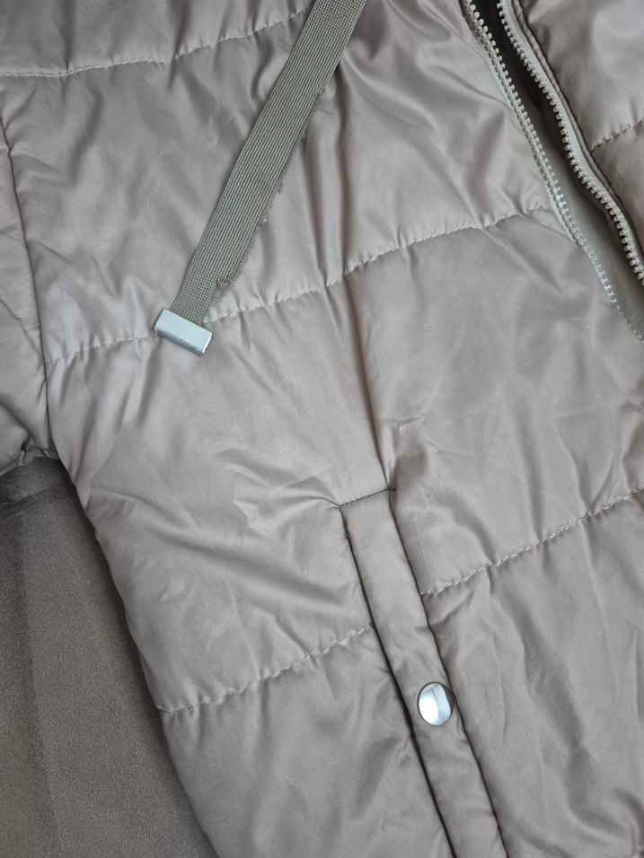 Bej Kadın Midi Kaban Fermuarlı Rahat Kesim - Görsel 5