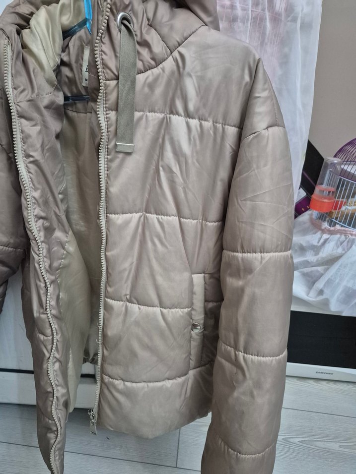 Bej Kadın Midi Kaban Fermuarlı Rahat Kesim - Görsel 2