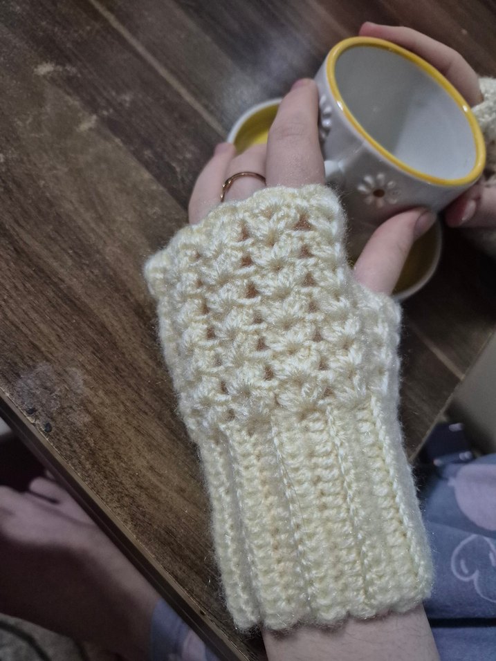 Bohem Tarzı krem Örgü Parmaksız Eldiven - Görsel 2