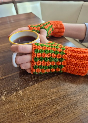 Renkli Örgü Parmaksız Kadın Eldivenleri - Görsel 2